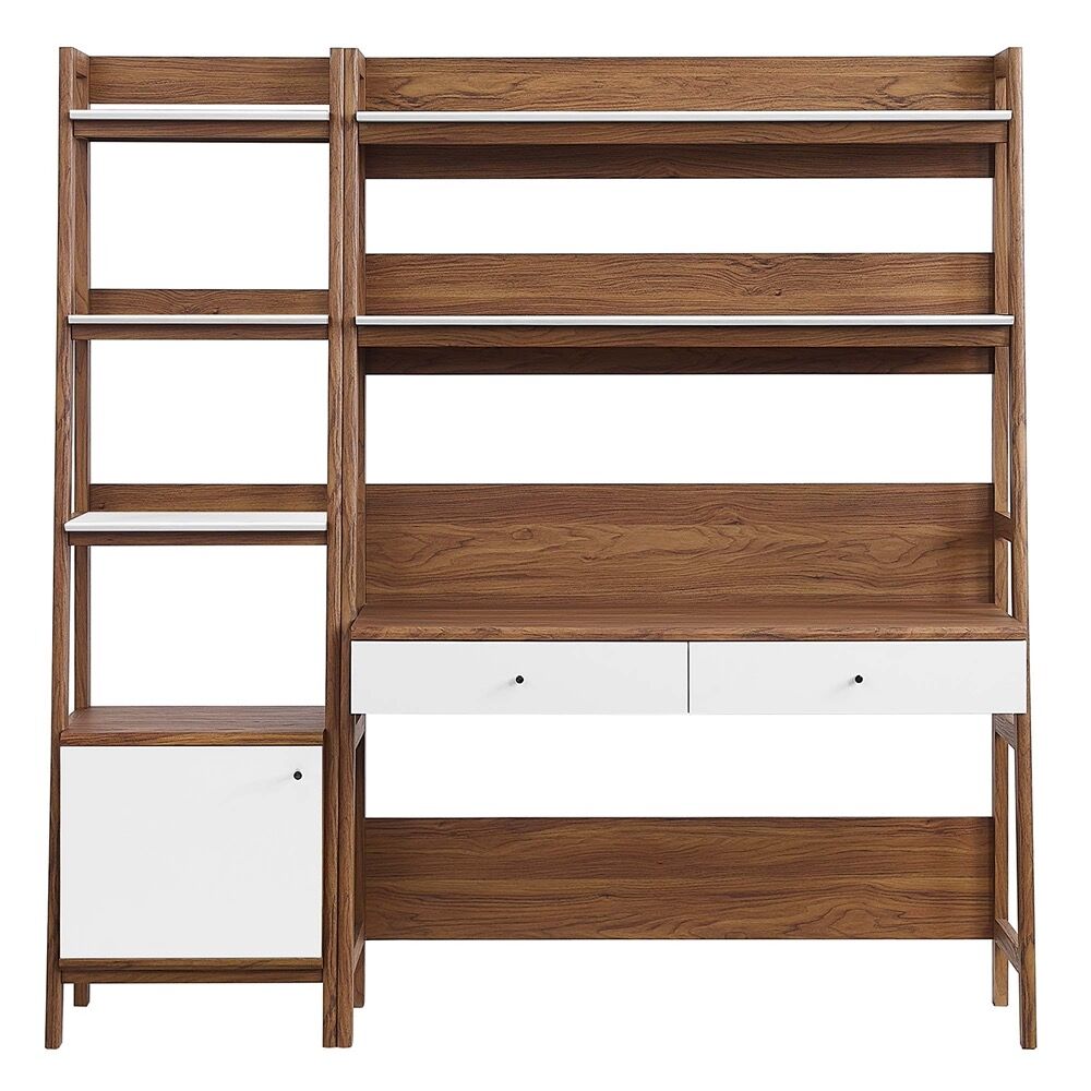 Bixby 2-Piece Wood Office Desk and Bookshelf in Walnut White by Modway - Image 2