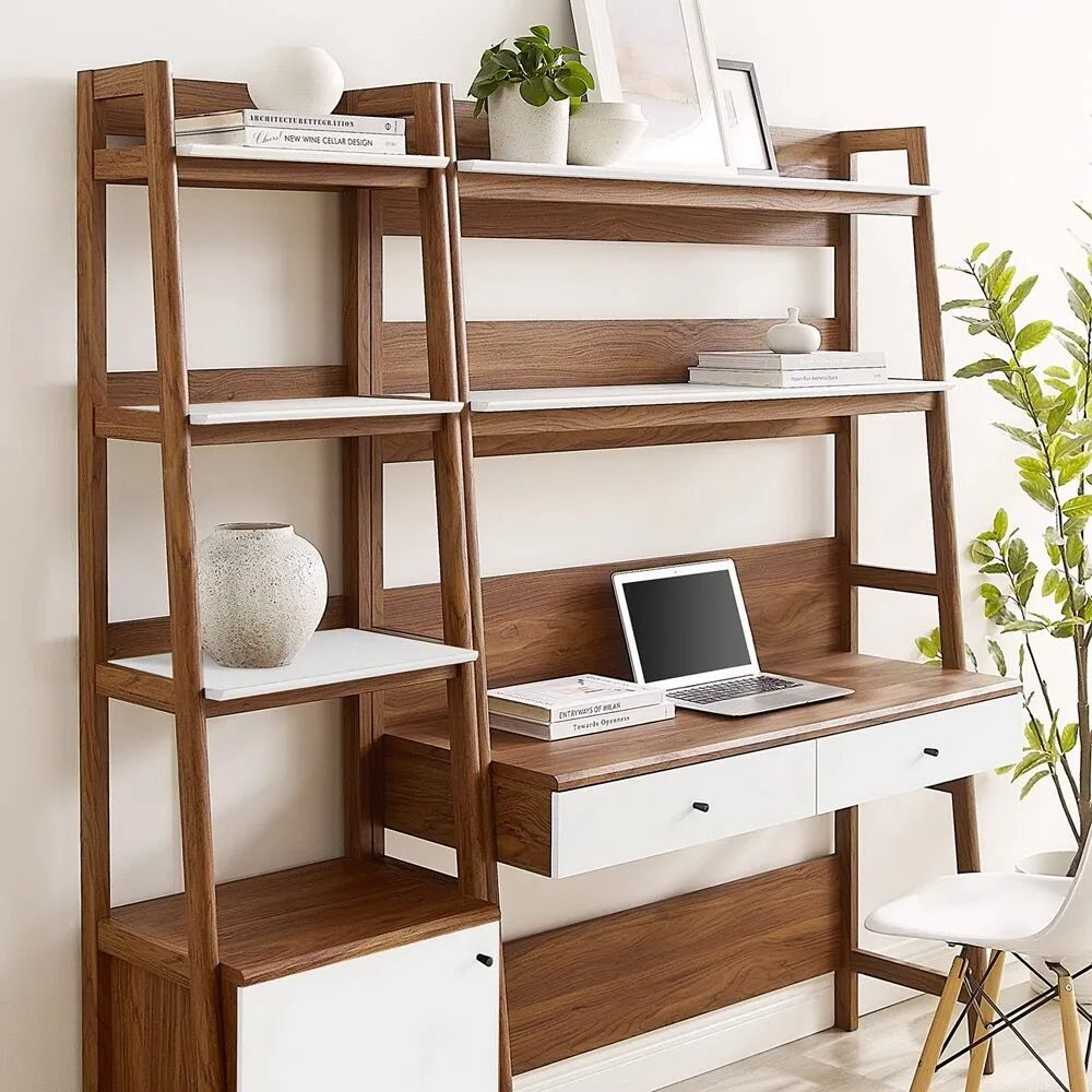 Bixby 2-Piece Wood Office Desk and Bookshelf in Walnut White by Modway - Image 3