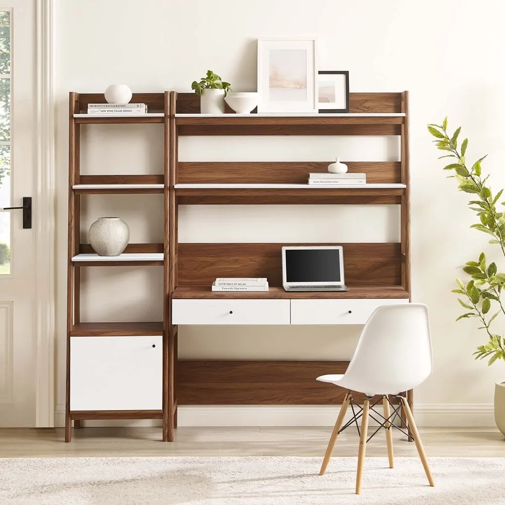 Bixby 2-Piece Wood Office Desk and Bookshelf in Walnut White by Modway - Image 4