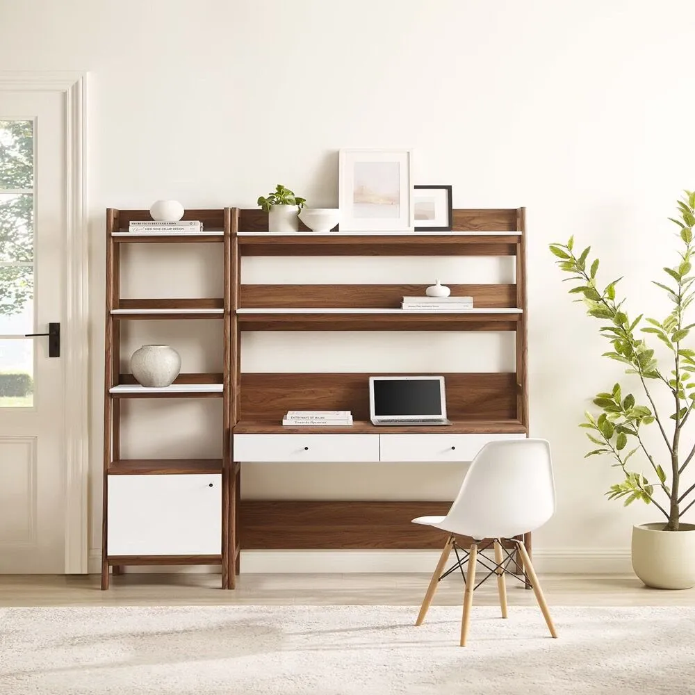 Bixby 2-Piece Wood Office Desk and Bookshelf in Walnut White by Modway - Image 5