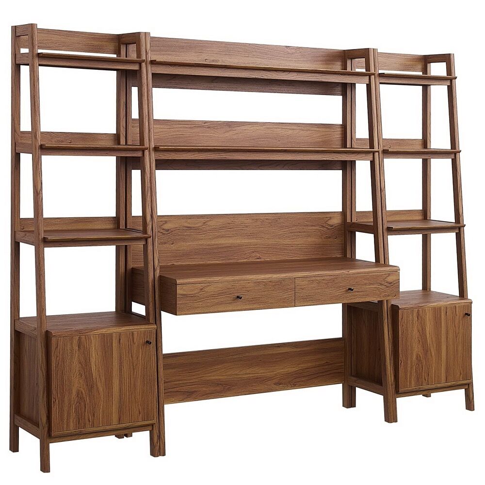 Bixby 3-Piece Wood Office Desk and Bookshelf in Walnut by Modway