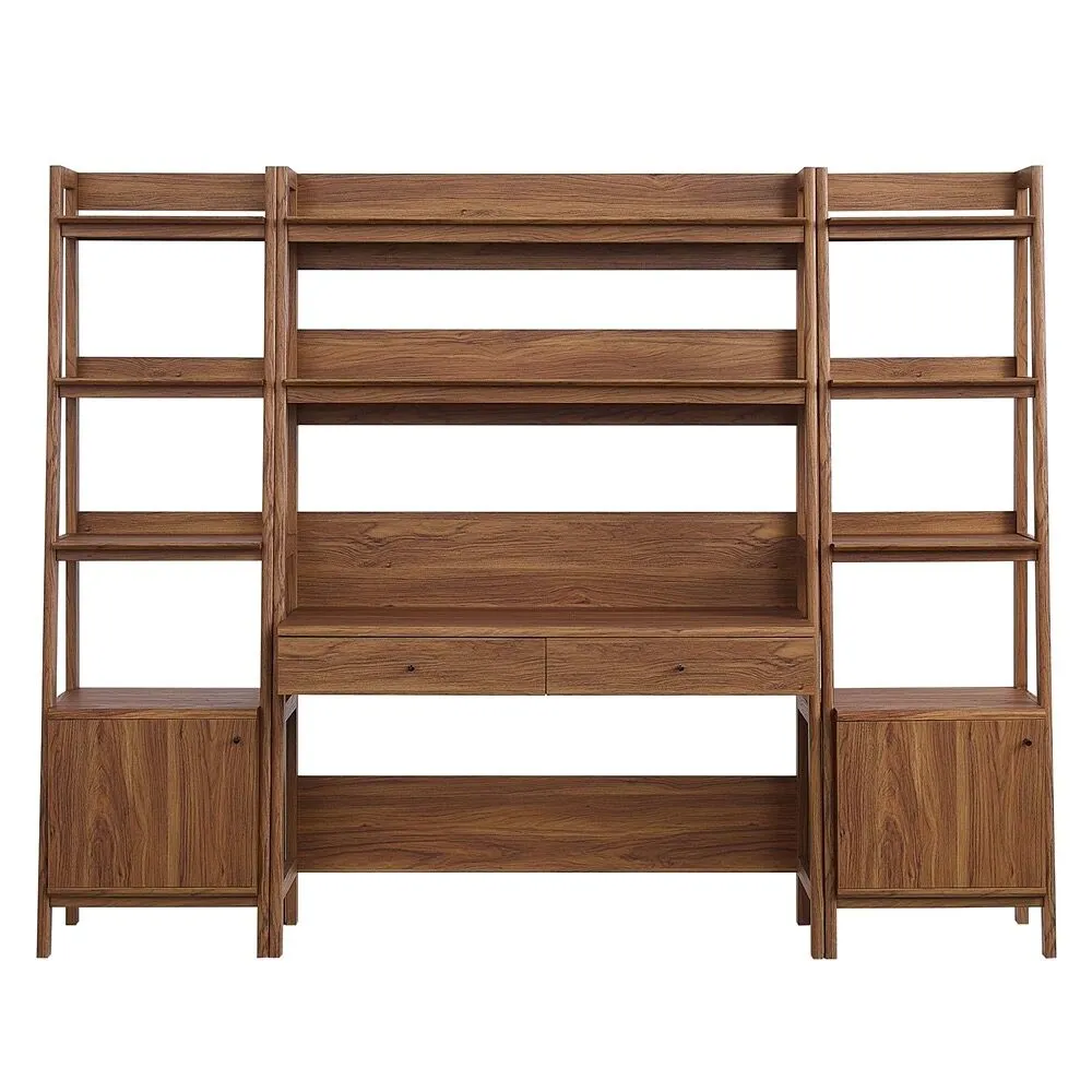 Bixby 3-Piece Wood Office Desk and Bookshelf in Walnut by Modway - Image 2