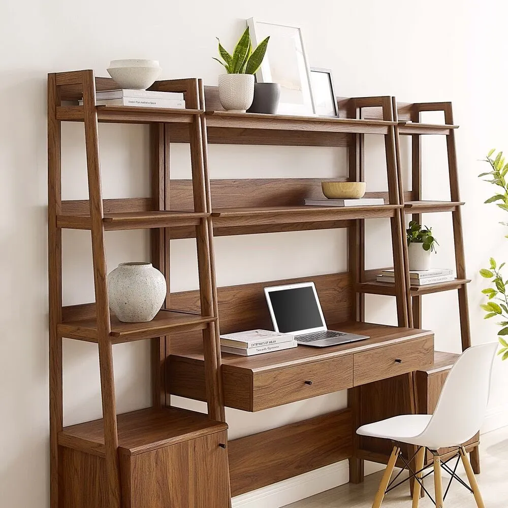 Bixby 3-Piece Wood Office Desk and Bookshelf in Walnut by Modway - Image 3