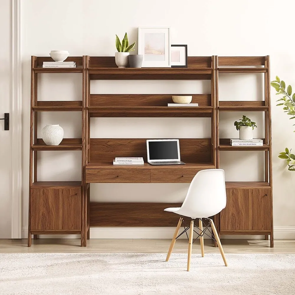 Bixby 3-Piece Wood Office Desk and Bookshelf in Walnut by Modway - Image 4