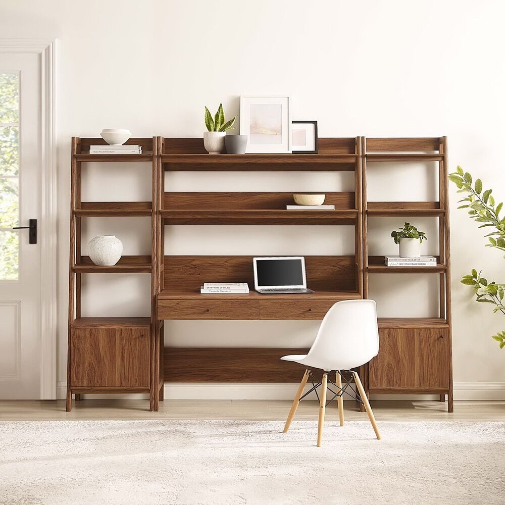Bixby 3-Piece Wood Office Desk and Bookshelf in Walnut by Modway - Image 5