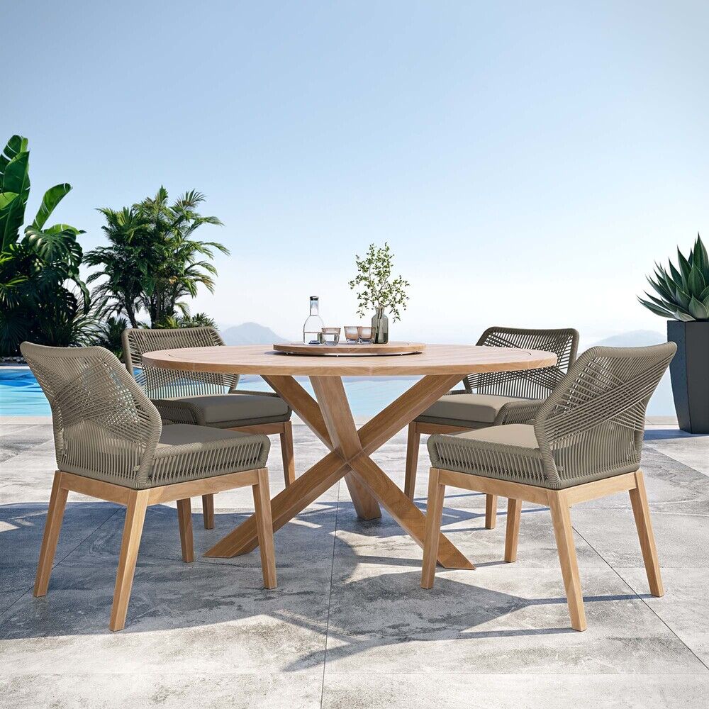 Wellspring 5-Piece Outdoor Patio Teak Wood Dining Set in Light Gray Greige by Modway - Image 11