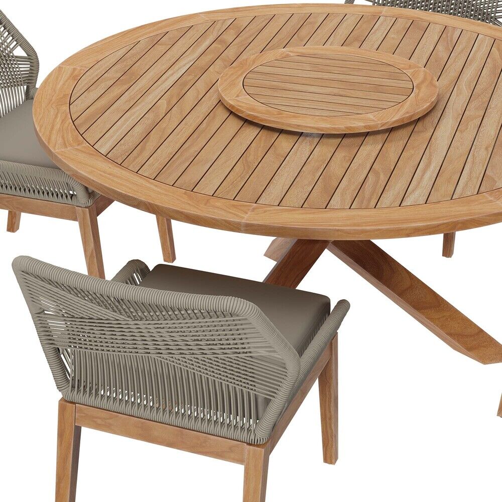 Wellspring 5-Piece Outdoor Patio Teak Wood Dining Set in Light Gray Greige by Modway - Image 4