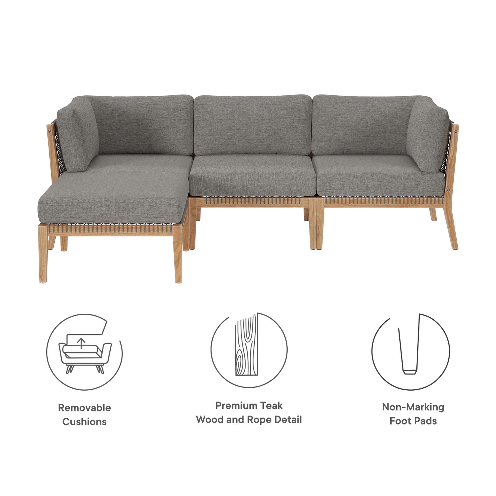 Clearwater 4-Piece Outdoor Patio Teak Wood Sectional Sofa by Modway - Image 2