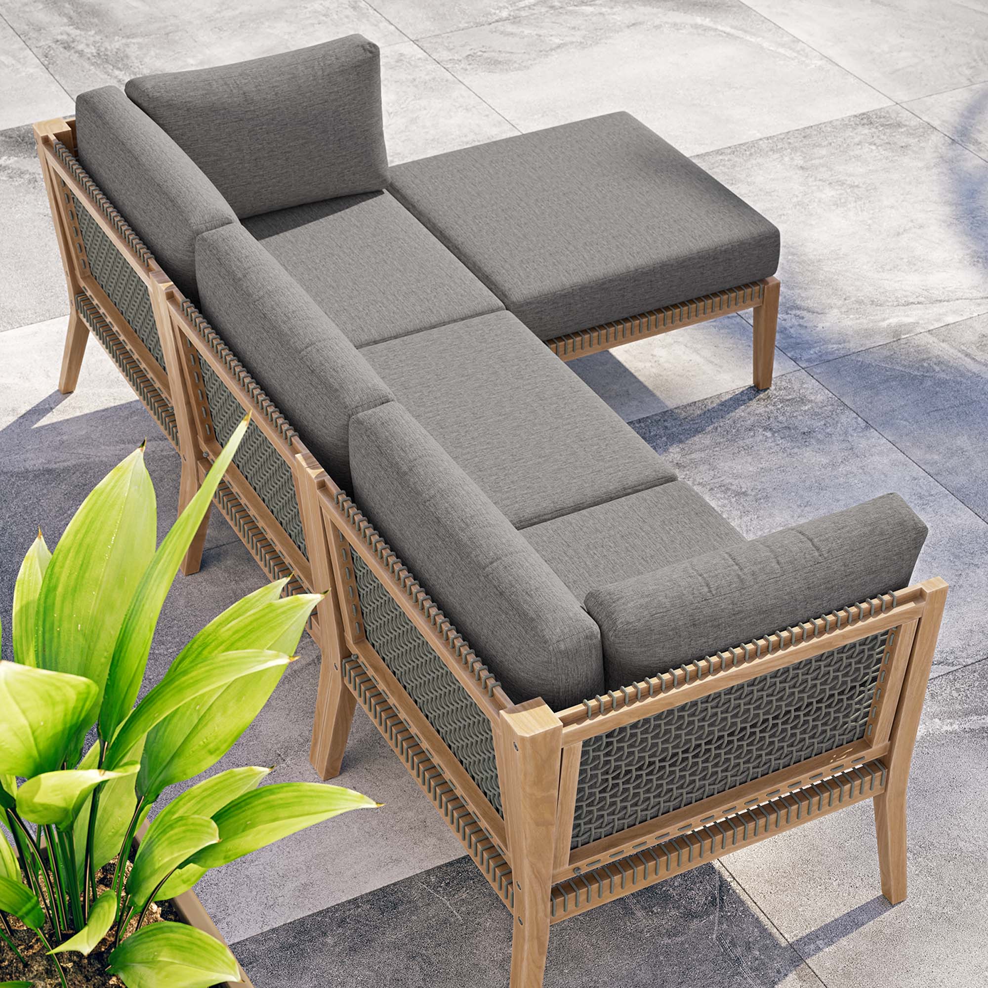 Clearwater 4-Piece Outdoor Patio Teak Wood Sectional Sofa by Modway - Image 14