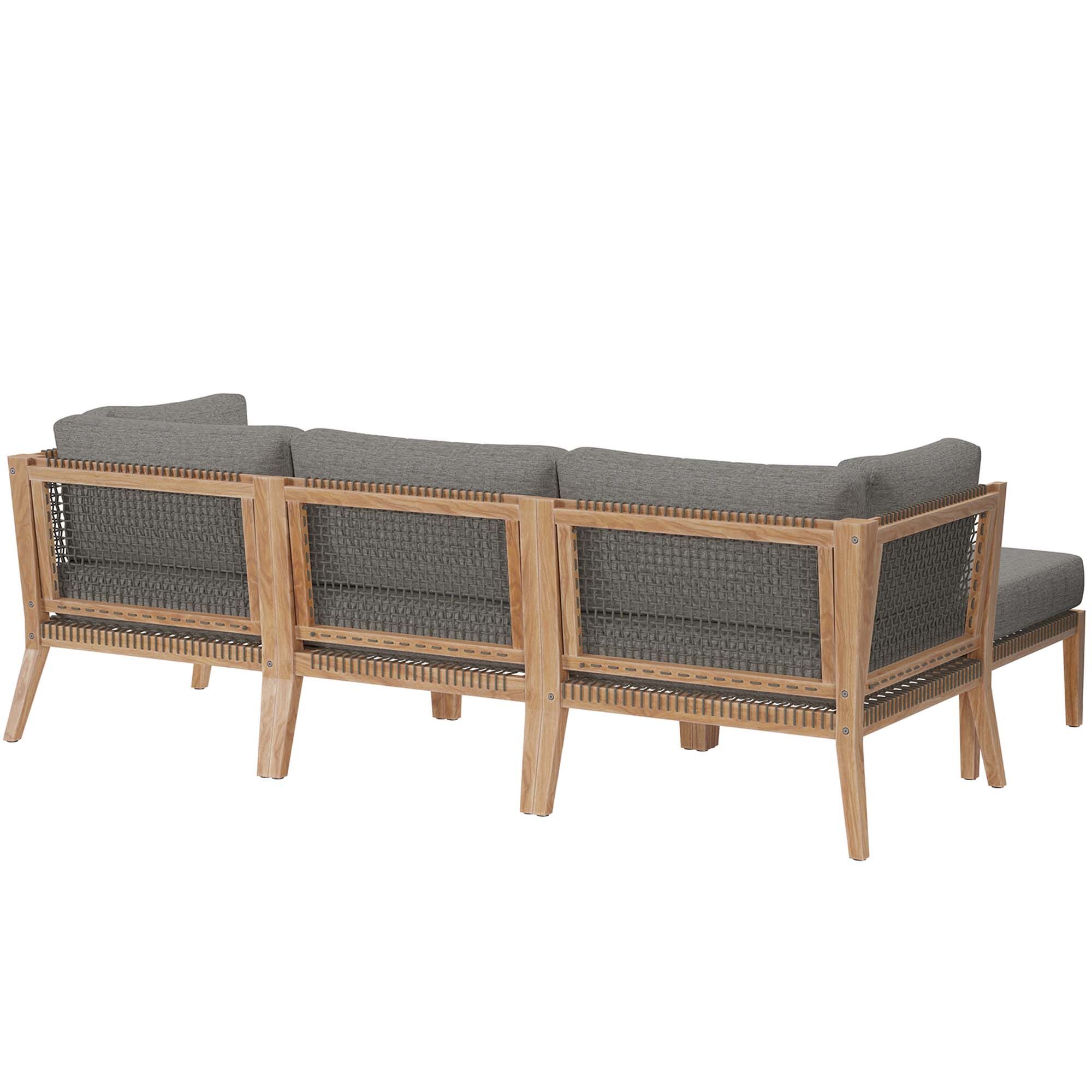 Clearwater 4-Piece Outdoor Patio Teak Wood Sectional Sofa by Modway - Image 3