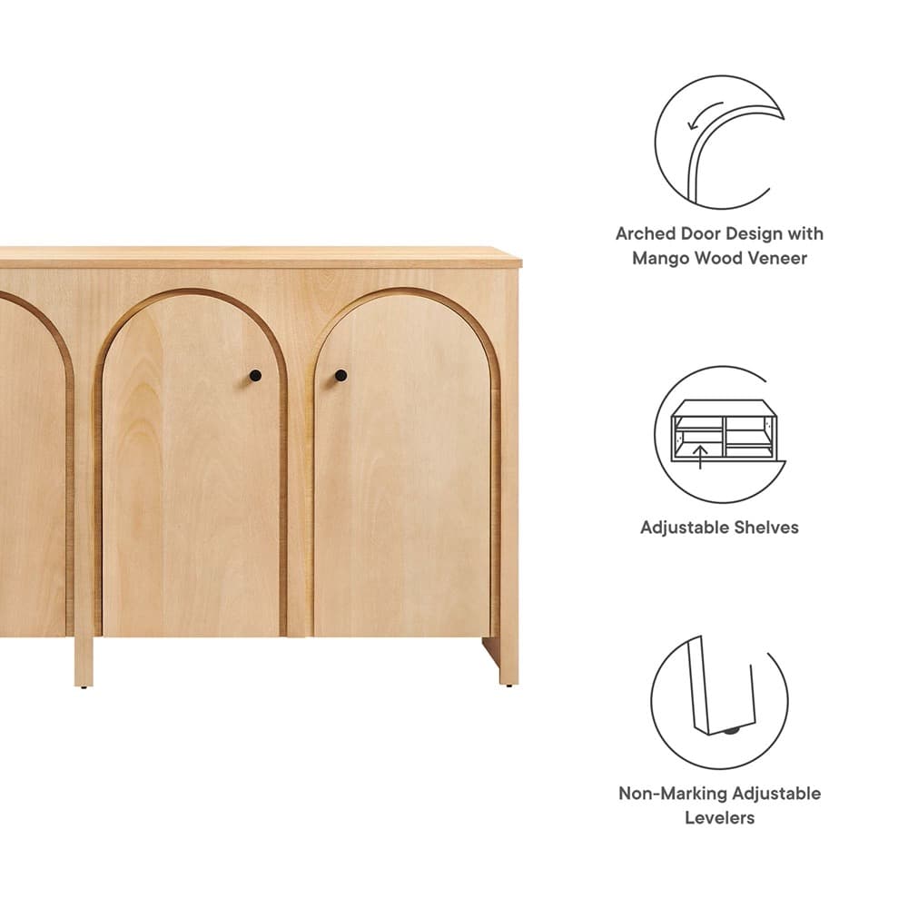 Appia Wood Grain 4-Door Sideboard Storage Cabinet in Oak by Modway - Image 2