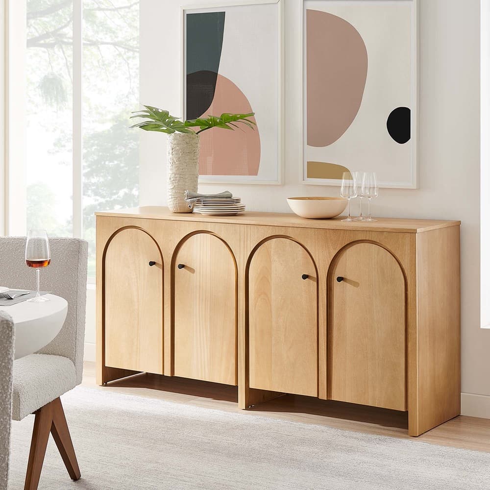 Appia Wood Grain 4-Door Sideboard Storage Cabinet in Oak by Modway - Image 8