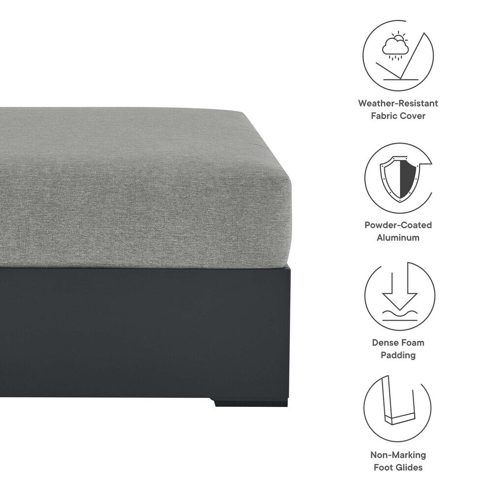 Tahoe Outdoor Patio Powder-Coated Aluminum Ottoman in Gray Gray by Modway - Image 2