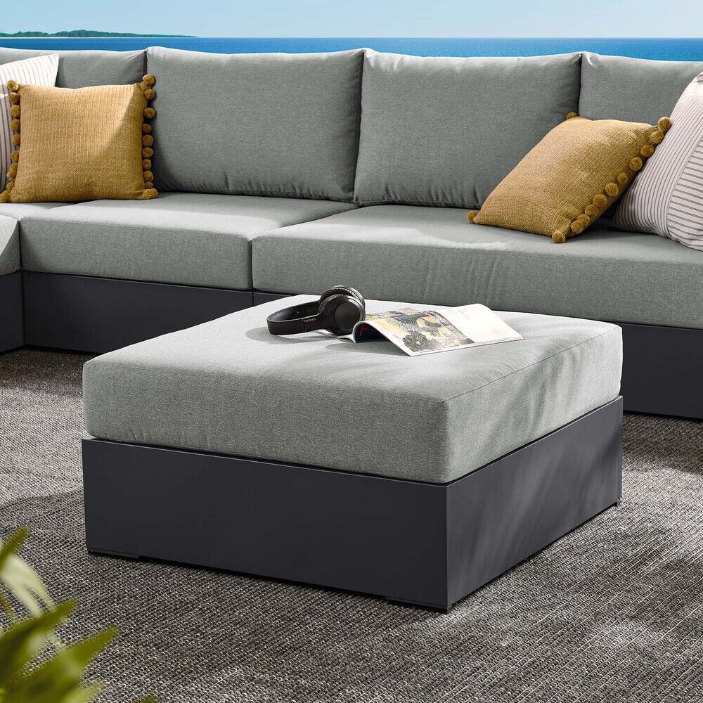 Tahoe Outdoor Patio Powder-Coated Aluminum Ottoman in Gray Gray by Modway - Image 7