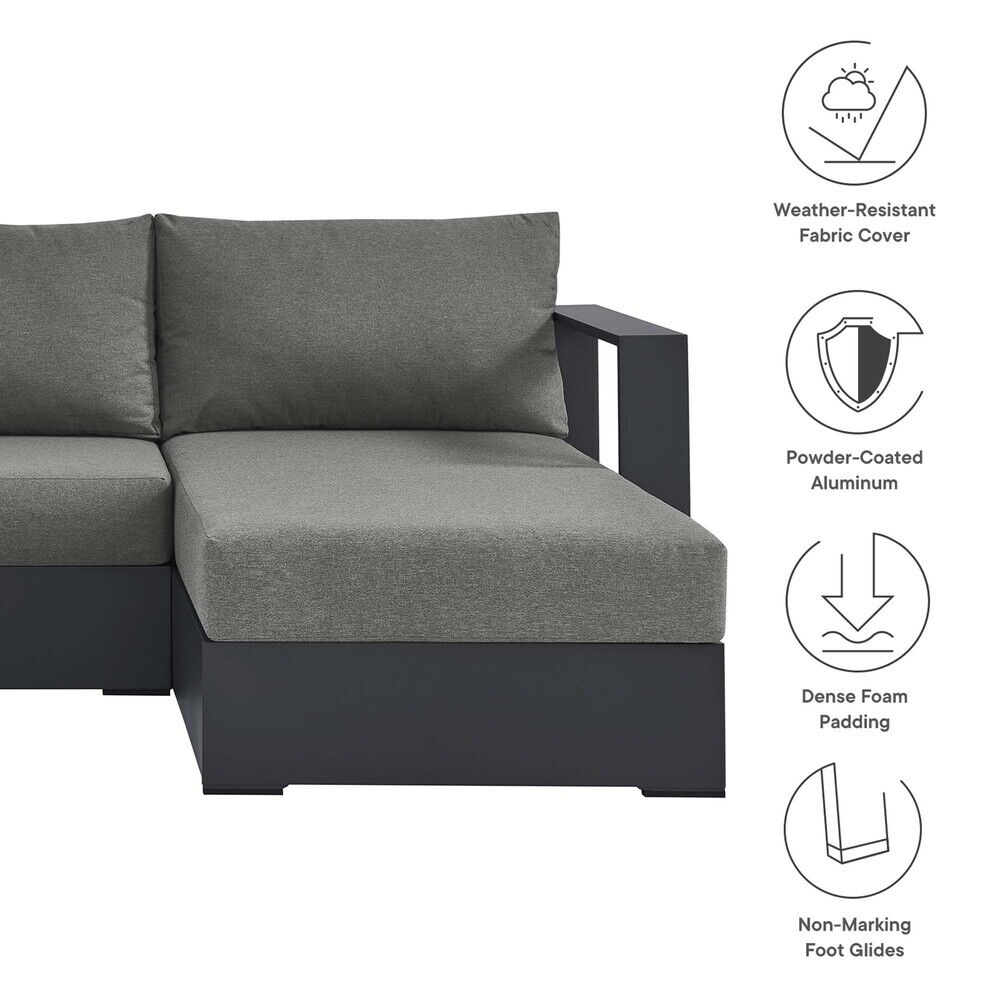 Tahoe 2-Piece Outdoor Patio Powder-Coated Aluminum Right-Facing Chaise Sectional Sofa Set in Gray Charcoal by Modway - Image 2