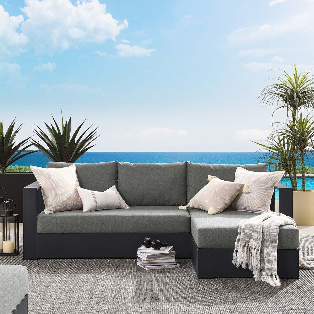 Tahoe 2-Piece Outdoor Patio Powder-Coated Aluminum Right-Facing Chaise Sectional Sofa Set in Gray Charcoal by Modway - Image 6
