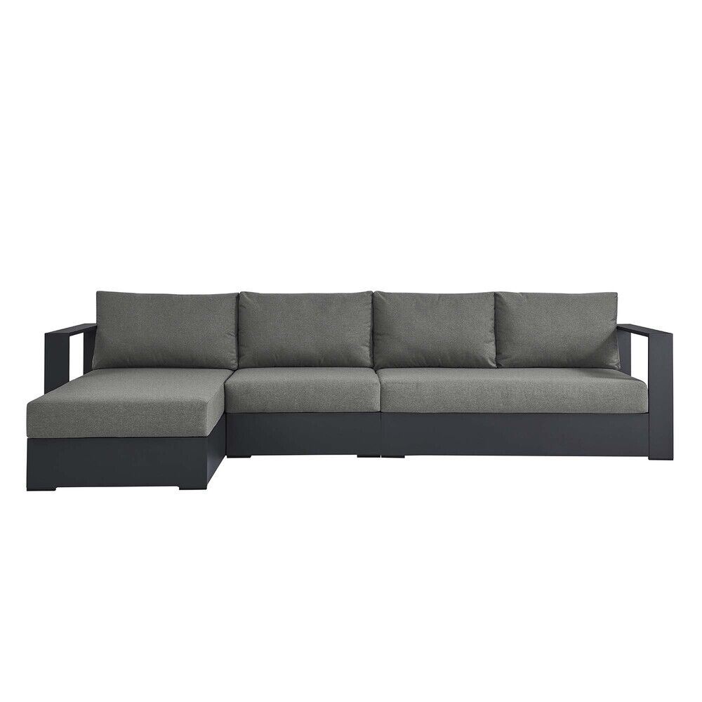 Tahoe 3-Piece Outdoor Patio Powder-Coated Aluminum Left-Facing Chaise Sectional Sofa Set in Gray Charcoal by Modway - Image 6