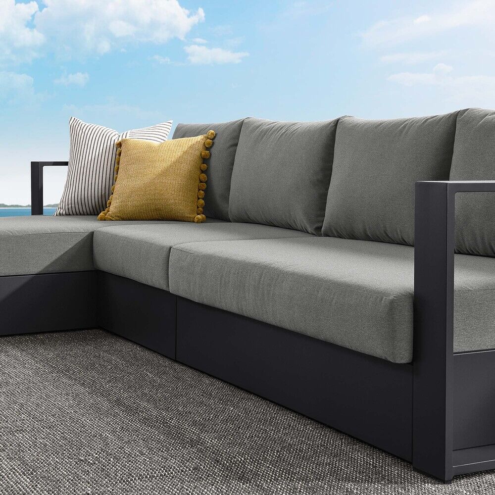 Tahoe 3-Piece Outdoor Patio Powder-Coated Aluminum Left-Facing Chaise Sectional Sofa Set in Gray Charcoal by Modway - Image 8