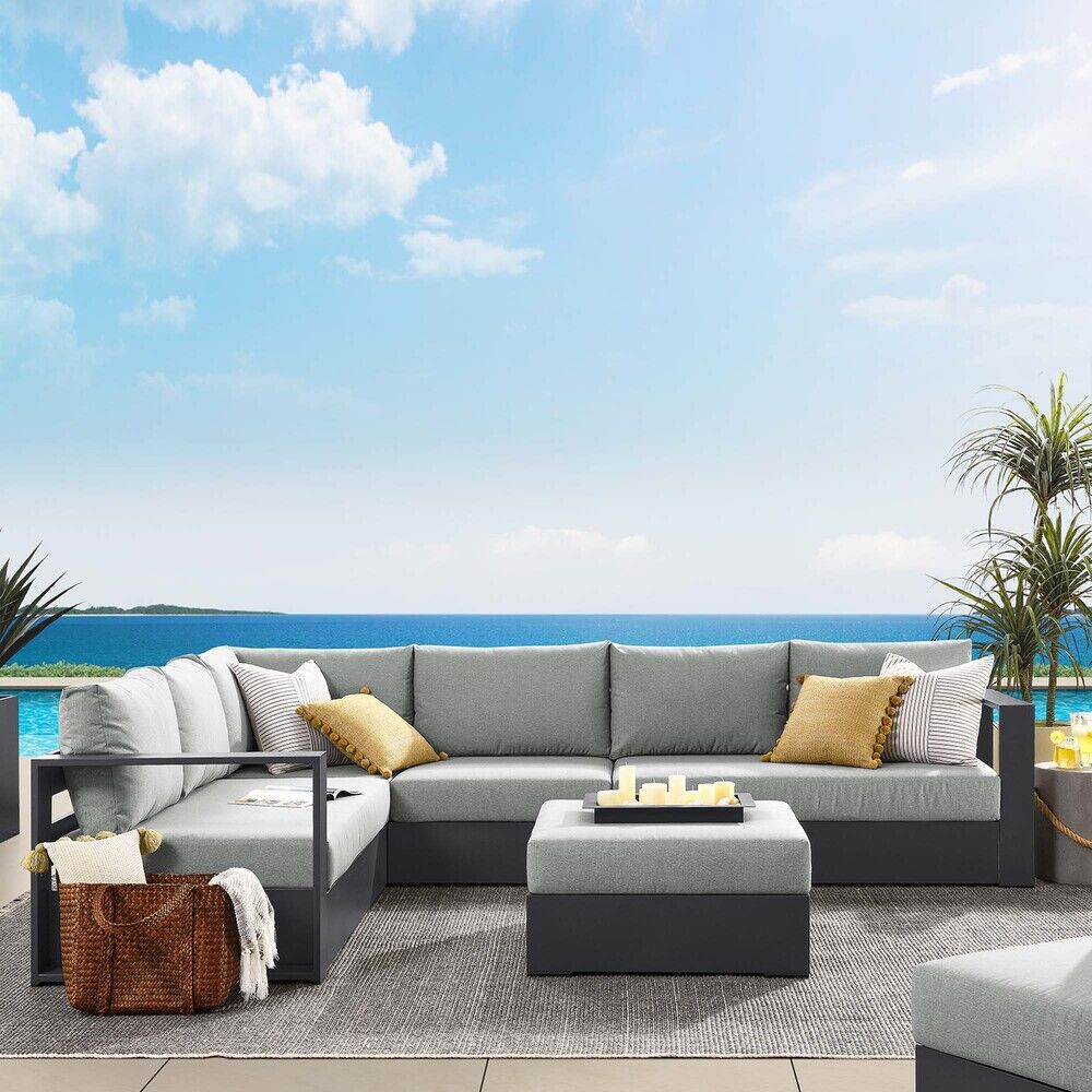 Tahoe 5-Piece Outdoor Patio Powder-Coated Aluminum Sectional Sofa Set in Gray Gray by Modway - Image 9