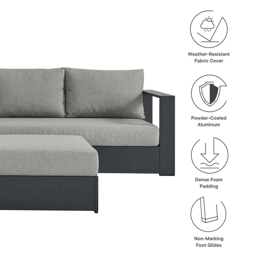 Tahoe 5-Piece Outdoor Patio Powder-Coated Aluminum Sectional Sofa Set in Gray Gray by Modway - Image 2