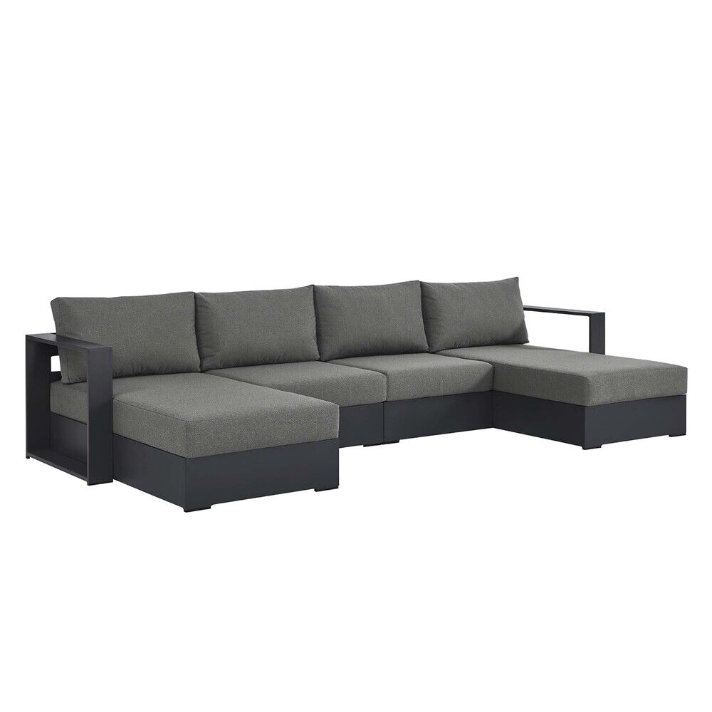 Tahoe 4-Piece Outdoor Patio Powder-Coated Aluminum Sectional Sofa Set in Gray Charcoal by Modway