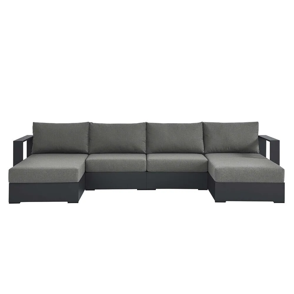 Tahoe 4-Piece Outdoor Patio Powder-Coated Aluminum Sectional Sofa Set in Gray Charcoal by Modway - Image 6