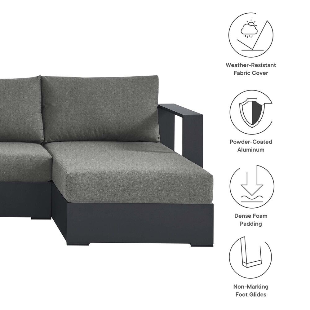 Tahoe 4-Piece Outdoor Patio Powder-Coated Aluminum Sectional Sofa Set in Gray Charcoal by Modway - Image 2