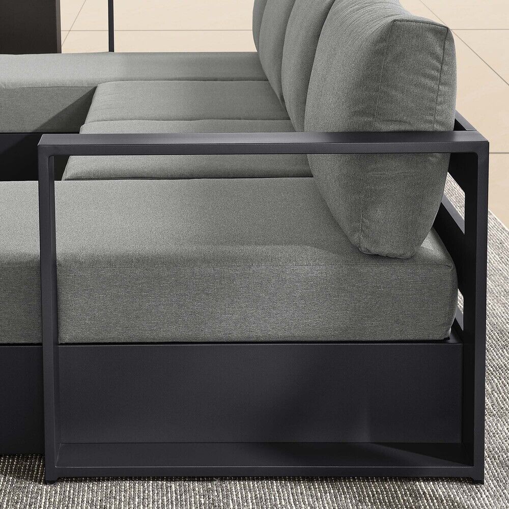 Tahoe 4-Piece Outdoor Patio Powder-Coated Aluminum Sectional Sofa Set in Gray Charcoal by Modway - Image 8