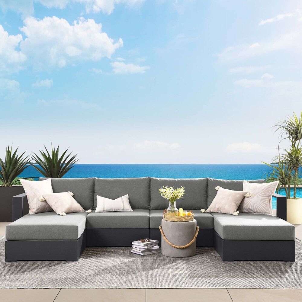 Tahoe 4-Piece Outdoor Patio Powder-Coated Aluminum Sectional Sofa Set in Gray Charcoal by Modway - Image 7