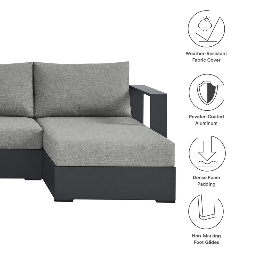 Tahoe 4-Piece Outdoor Patio Powder-Coated Aluminum Sectional Sofa Set in Gray Gray by Modway - Image 2