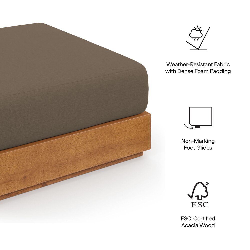Tahoe Outdoor Patio Acacia Wood Ottoman in Natural Cocoa by Modway - Image 2