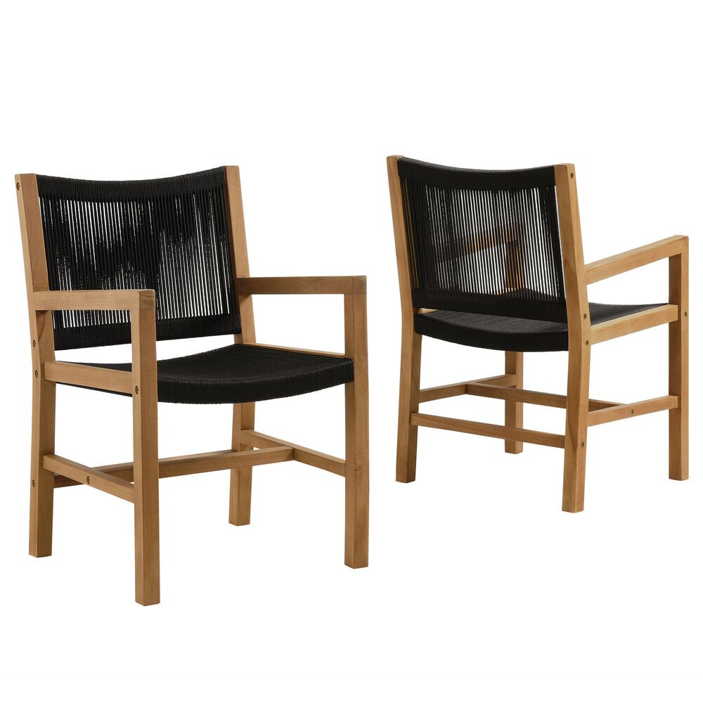 Vienna Outdoor Patio Teak and Rope Dining Armchairs Set of 2 in Natural Black by Modway