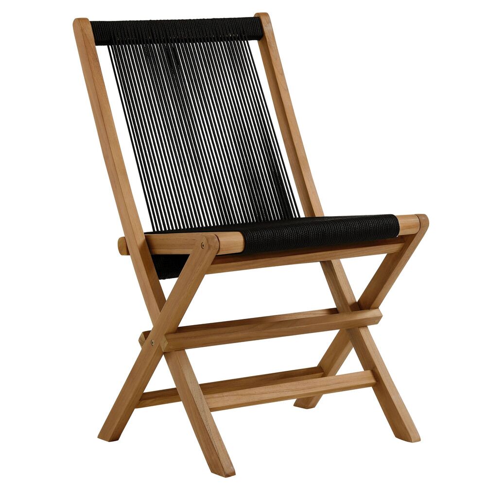 Vienna Outdoor Patio Teak and Rope Folding Chairs Set of 4 in Natural Black by Modway - Image 4