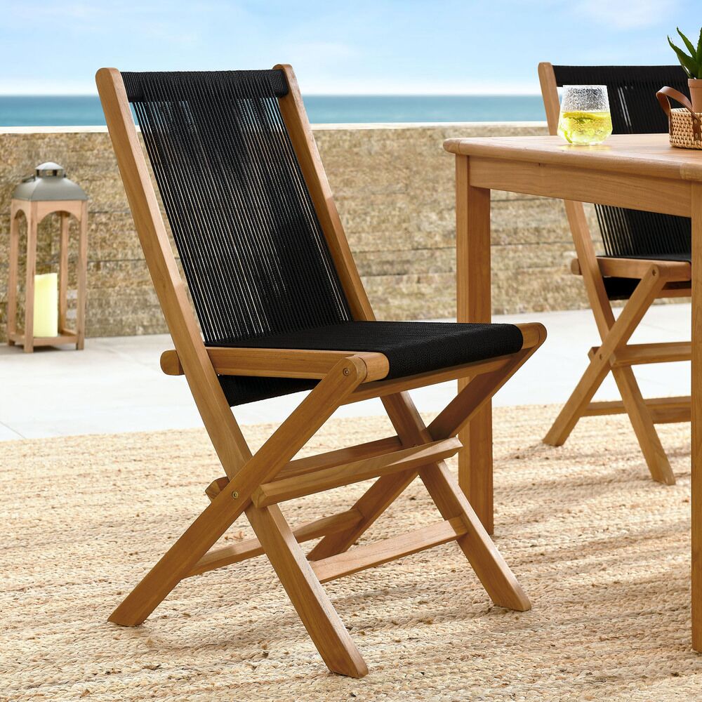Vienna Outdoor Patio Teak and Rope Folding Chairs Set of 4 in Natural Black by Modway - Image 10
