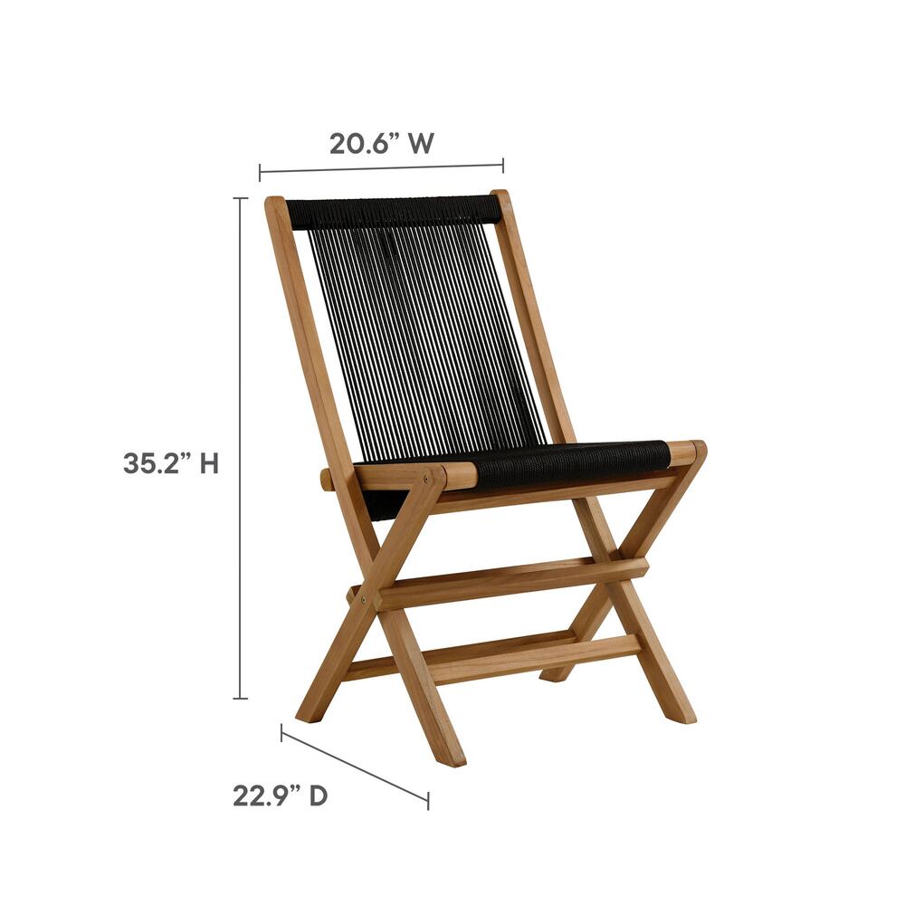 Vienna Outdoor Patio Teak and Rope Folding Chairs Set of 4 in Natural Black by Modway - Image 2