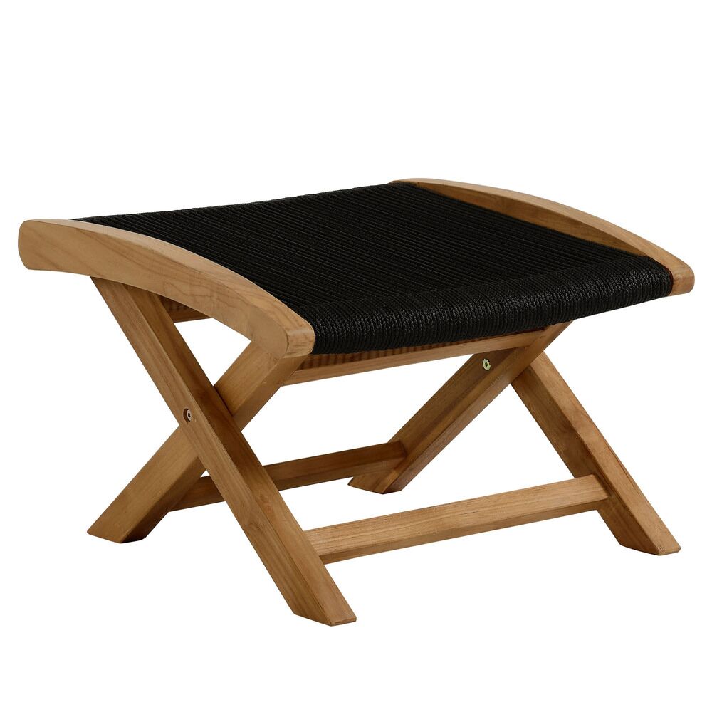 Vienna Outdoor Patio Teak and Rope Folding Ottoman in Natural Black by Modway