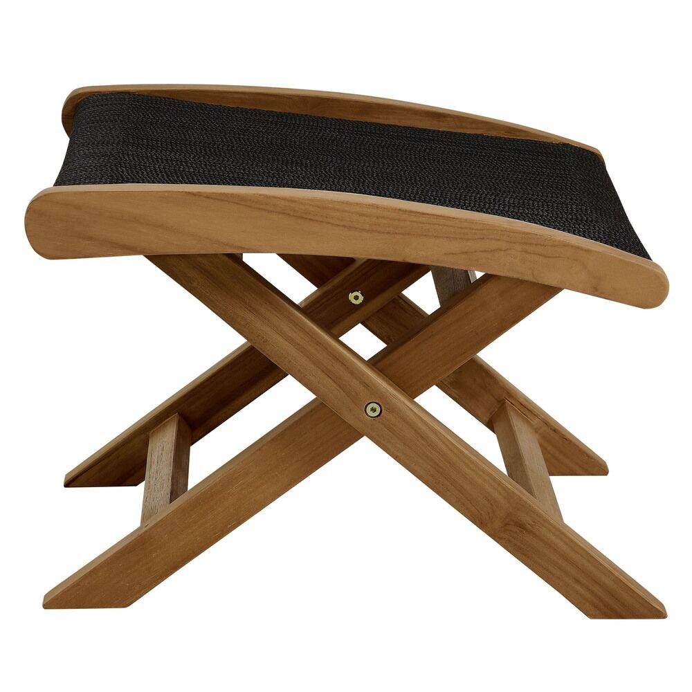 Vienna Outdoor Patio Teak and Rope Folding Ottoman in Natural Black by Modway - Image 4