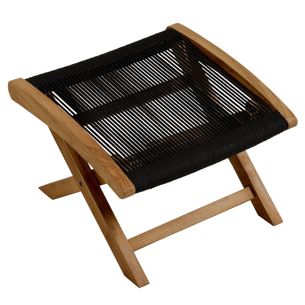 Vienna Outdoor Patio Teak and Rope Folding Ottoman in Natural Black by Modway - Image 6