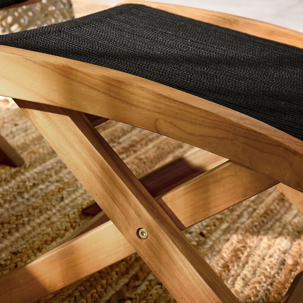 Vienna Outdoor Patio Teak and Rope Folding Ottoman in Natural Black by Modway - Image 9