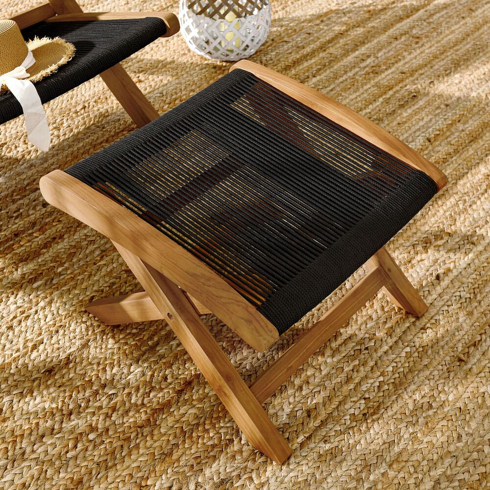Vienna Outdoor Patio Teak and Rope Folding Ottoman in Natural Black by Modway - Image 8