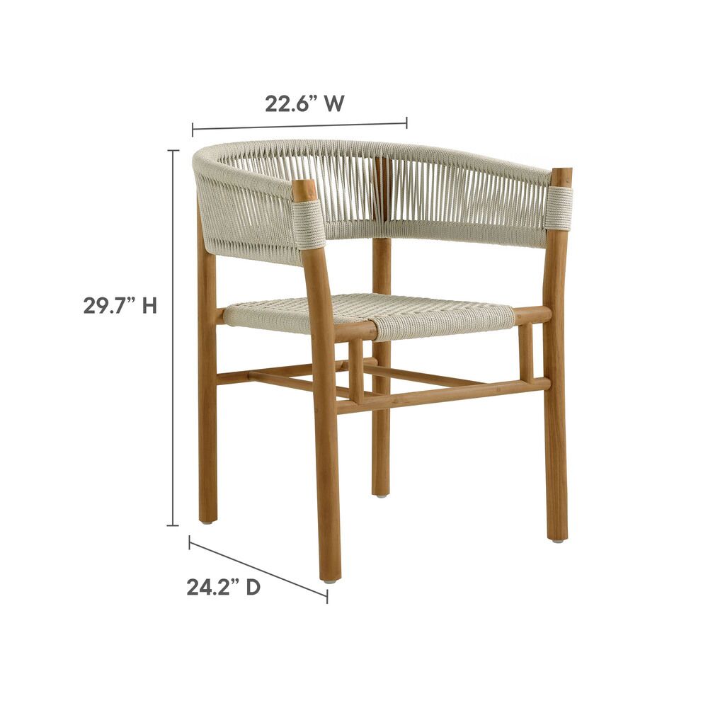 Vienna 7-Piece Outdoor Patio Teak and Rope Dining Set with Curved-Back Armchairs in Natural Natural by Modway - Image 2