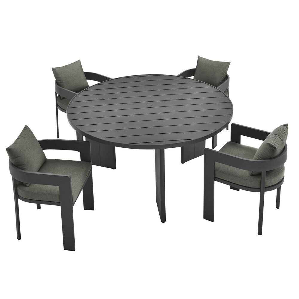 Tahoe 5-Piece Outdoor Patio Aluminum Dining Set in Gray Charcoal by Modway