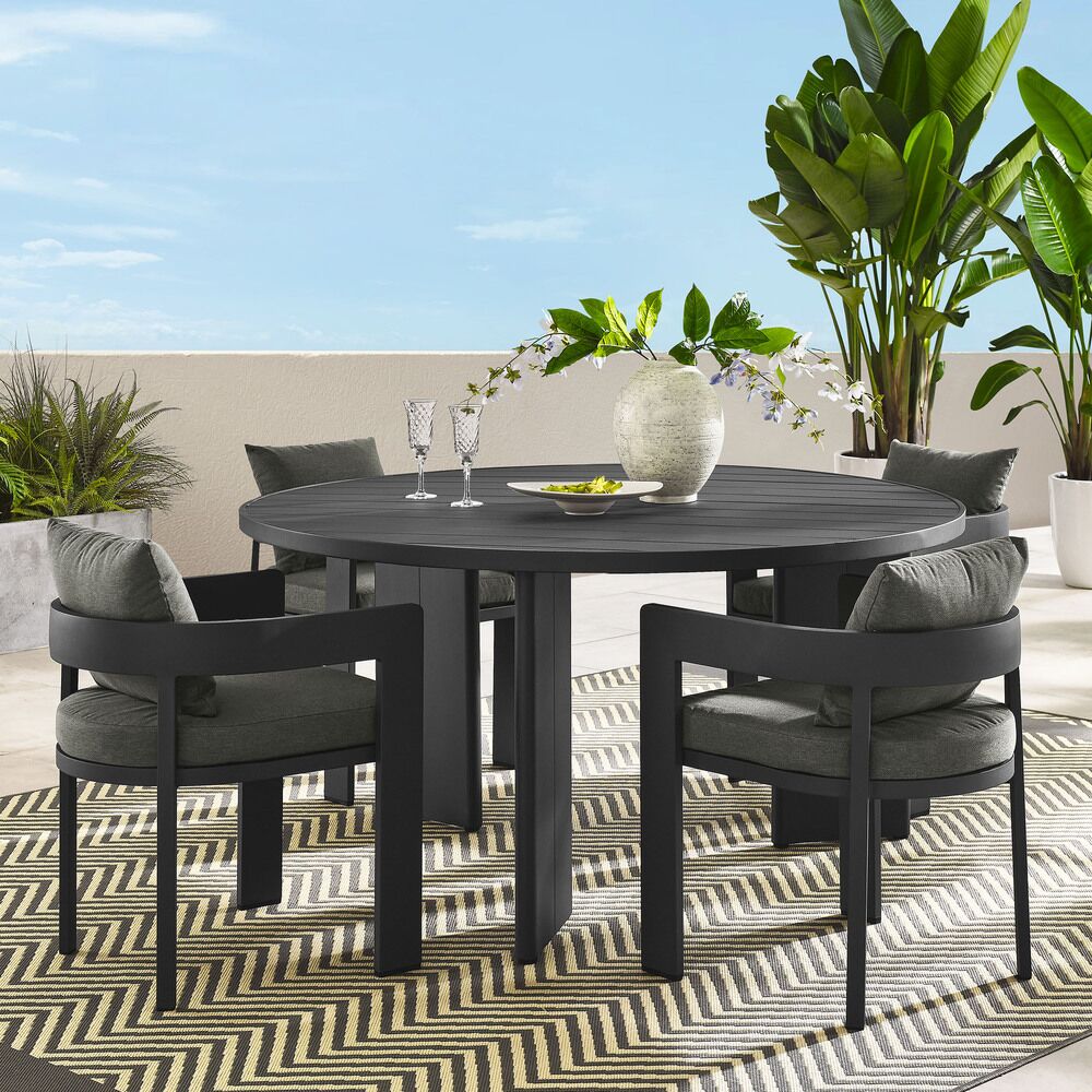 Tahoe 5-Piece Outdoor Patio Aluminum Dining Set in Gray Charcoal by Modway - Image 11