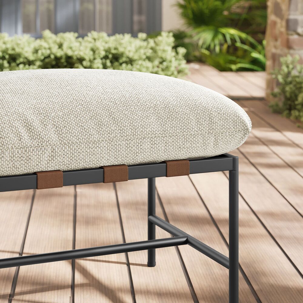 Raya Outdoor Patio Boucle Ottoman in Ivory by Modway - Image 8