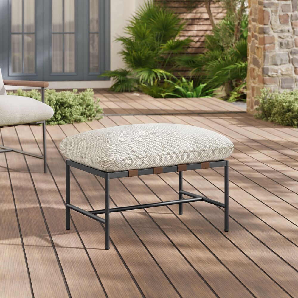 Raya Outdoor Patio Boucle Ottoman in Ivory by Modway - Image 7