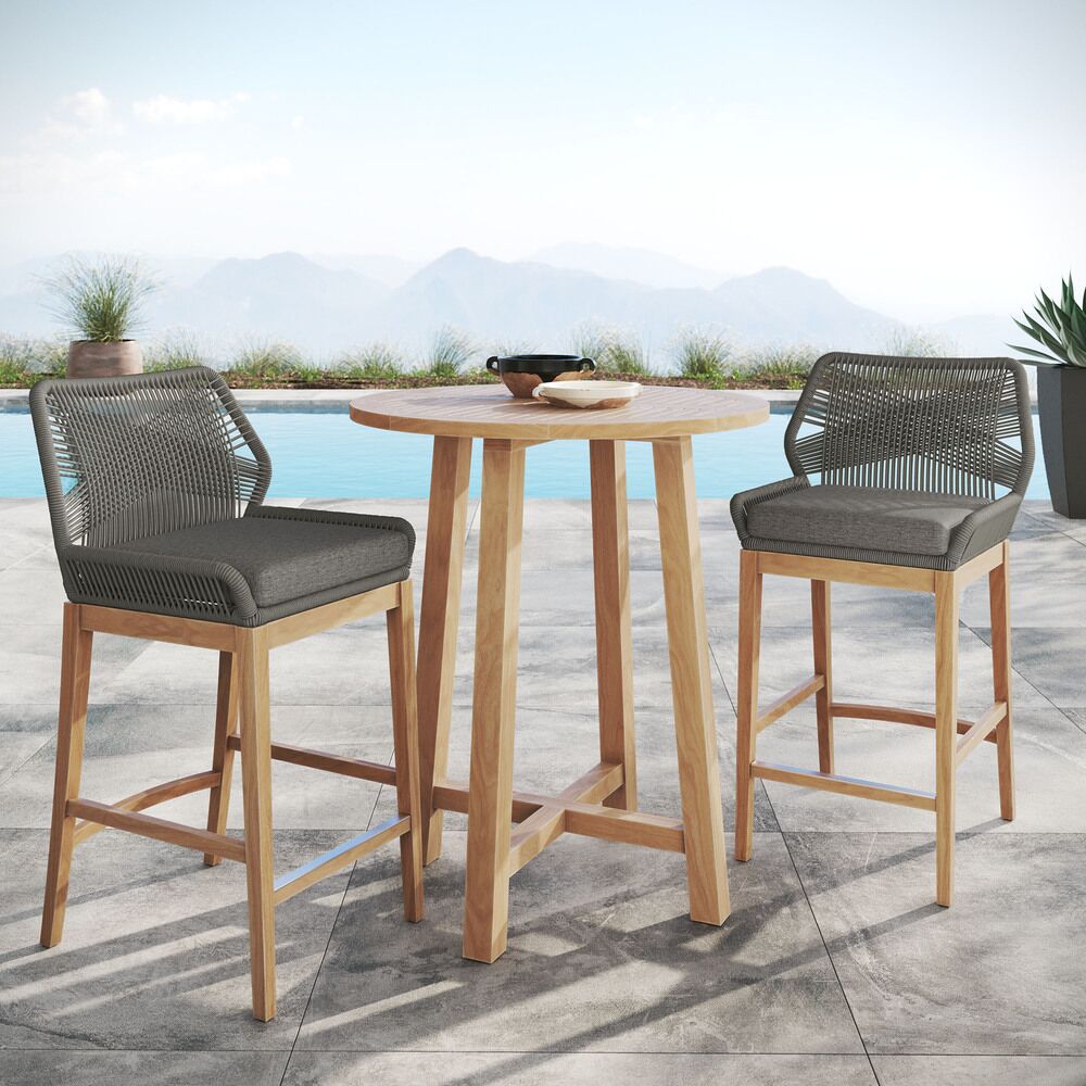 Wellspring 3-Piece Outdoor Patio Teak Wood Bar Set in Gray Graphite by Modway - Image 13