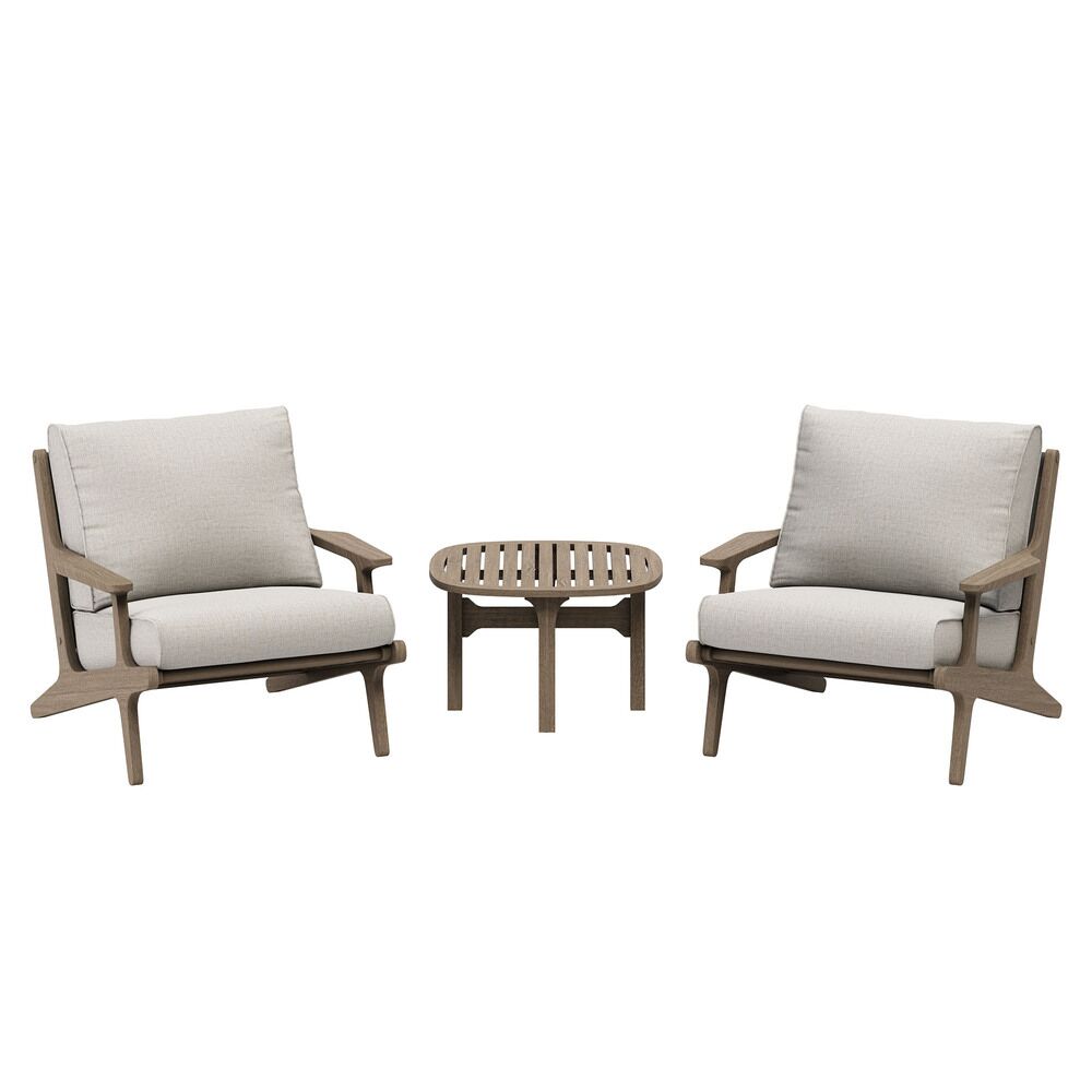 Saratoga 3-Piece Outdoor Patio Teak Wood Furniture Set with Lounge Chairs and Side Table in Pebble by Modway
