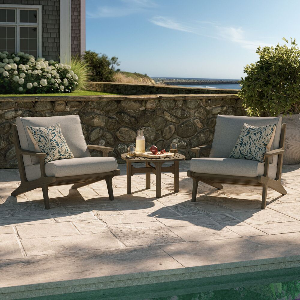 Saratoga 3-Piece Outdoor Patio Teak Wood Furniture Set with Lounge Chairs and Side Table in Pebble by Modway - Image 11
