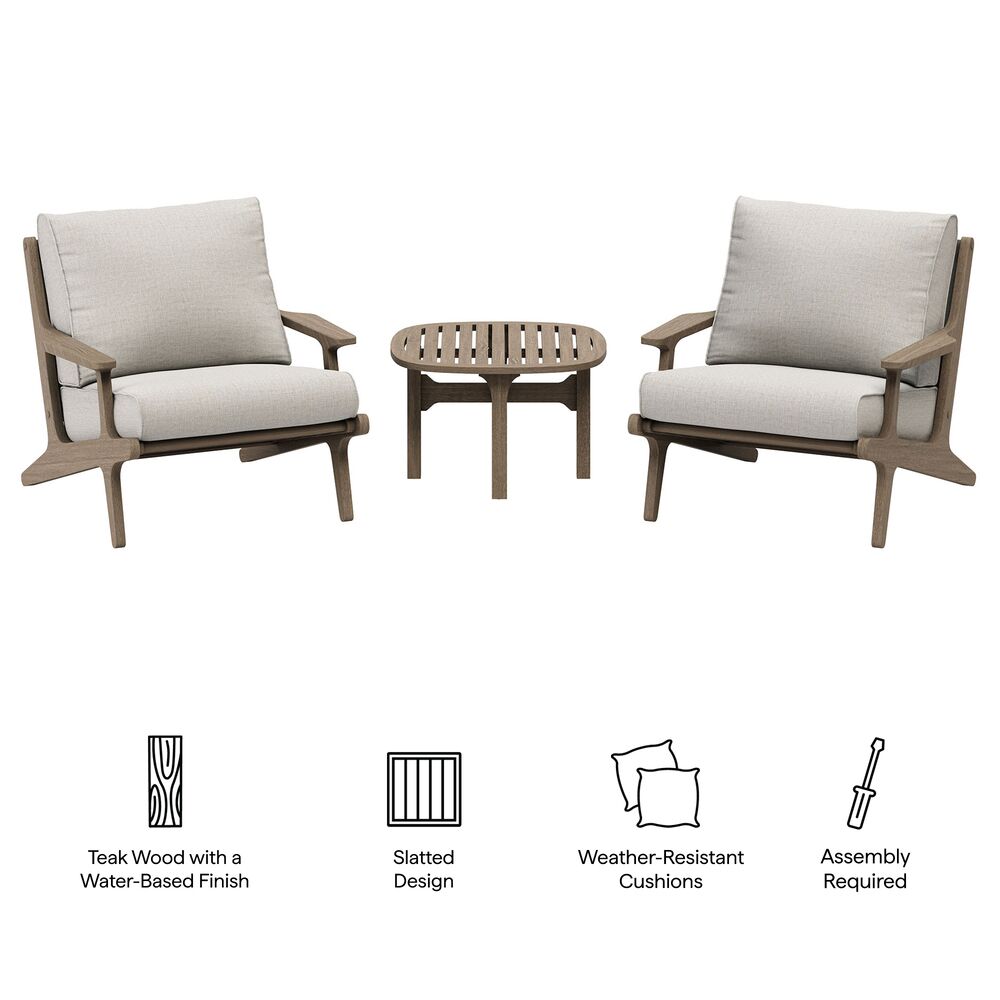 Saratoga 3-Piece Outdoor Patio Teak Wood Furniture Set with Lounge Chairs and Side Table in Pebble by Modway - Image 2