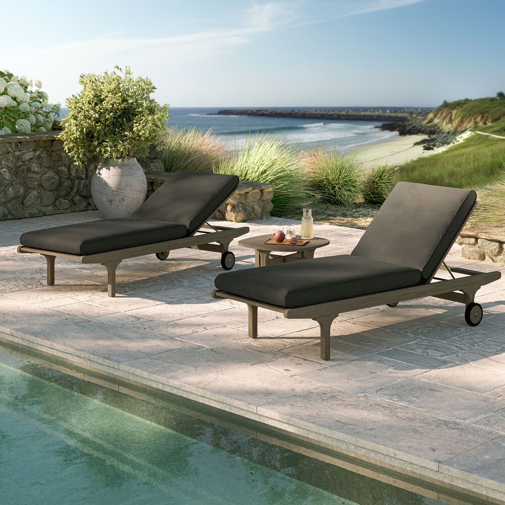 Saratoga Outdoor Patio Teak Wood 3-Piece Chaise Lounge Furniture Set in Flint Gray by Modway - Image 11